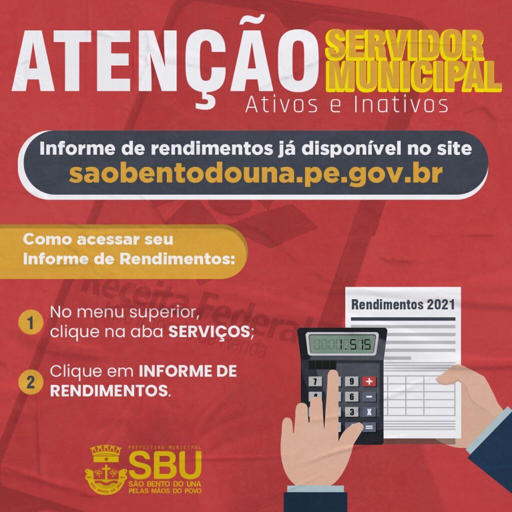 Informe de rendimentos já disponível Prefeitura de São Bento do Una PE