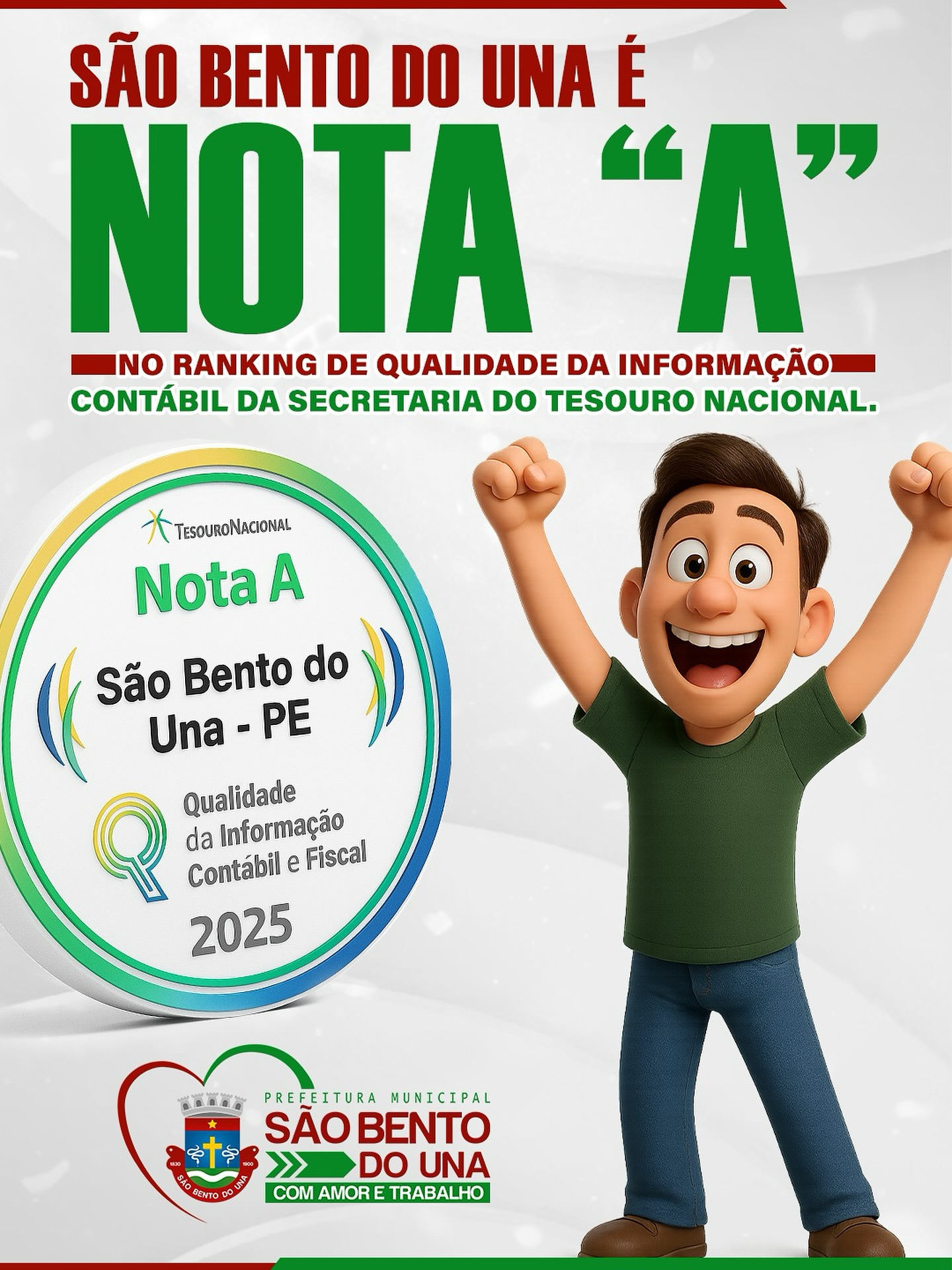 São Bento do Una conquista Selo Nota ‘A’ em Qualidade da Informação Contábil concedido pela Secretaria do Tesouro Nacional