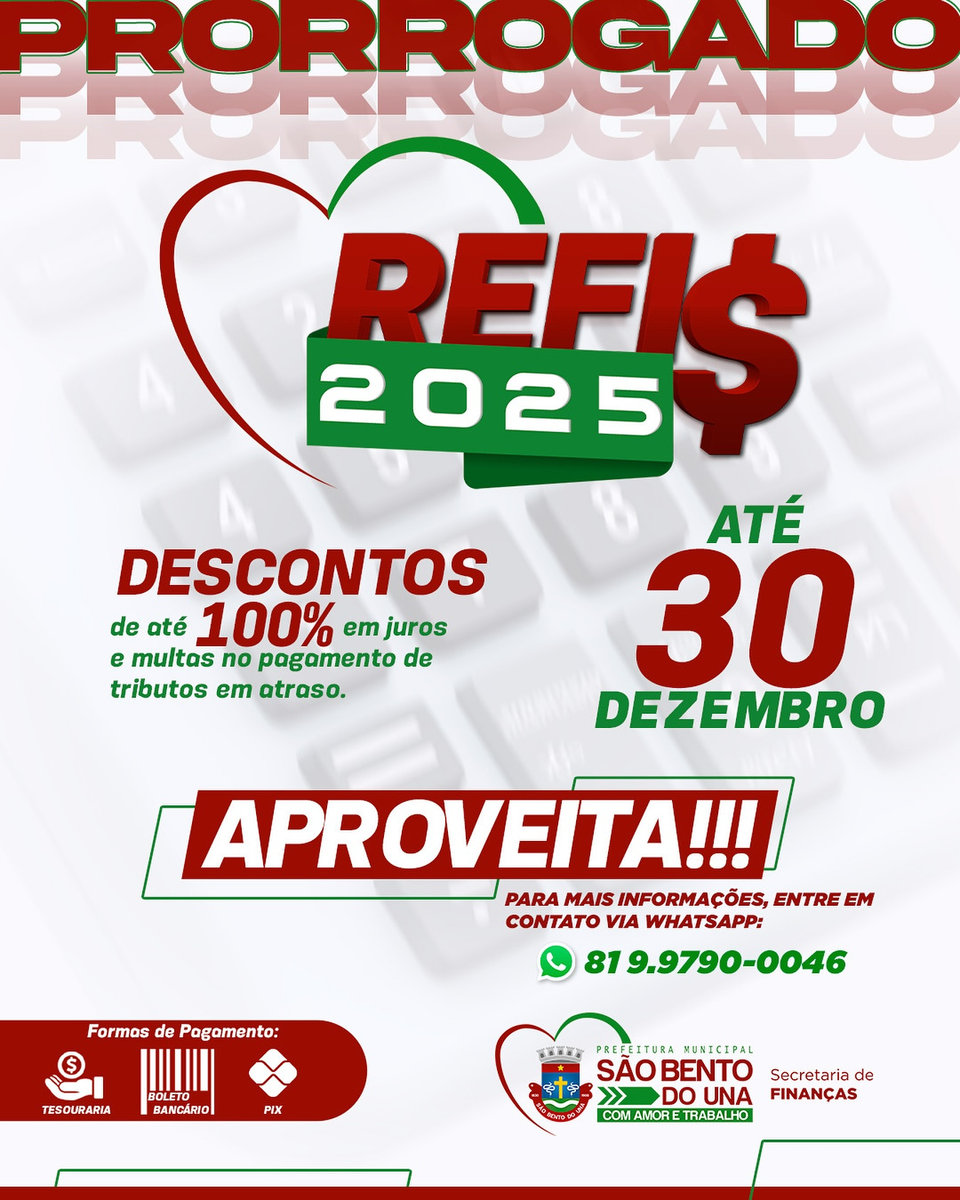 PRORROGADO PRAZO PARA O PAGAMENTO DO REFIS 2025