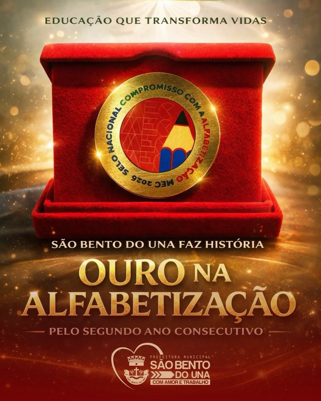 São Bento do Una recebe oficialmente Ouro no Selo Nacional Compromisso com a Alfabetização pelo segundo ano consecutivo!