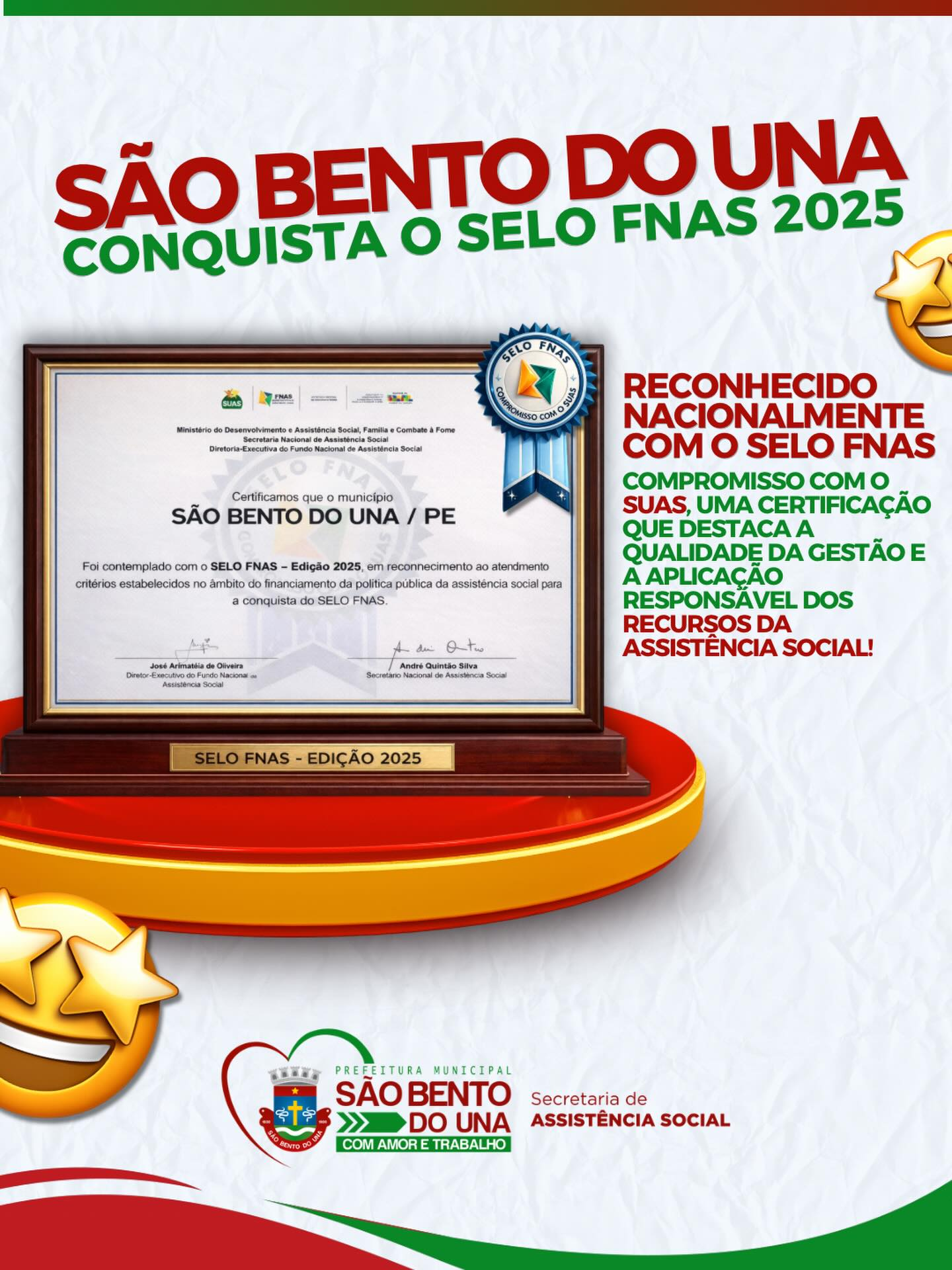 São Bento do Una conquista o Selo FNAS 2025!